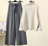 Version Of The Lazy Suit Women 2025 New Autumn And Winter Thick Thick Knitted Knitted Knitted Wide Leg Pants Two