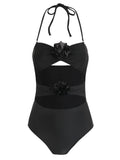 Pure Black One-Piece Swimsuit Women 2025 New Half-Body Dress Two-Piece Swimsuit