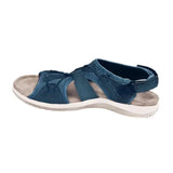 New Roman Slope Heel Sandals Round Head Magic Stick Retro Large-Size Beach Solid Sandals