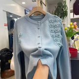 Flower Embroidery Design Blouse With Ocean Knitted Cardigan Long-Sleeved Temperament Minus Age Casual Sweater
