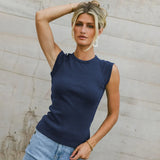 Summer Fashion Solid Color Sleeveless Round Collar Ribs Sexy Hottie Vest Sling