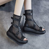 Women Platform Sandals High-top Mesh Sandals Roman Wedges Sandals Ladies New Summer Shoes Cool Boots Black Sandals Fashion