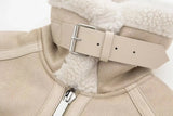 Beige Fur Lining Turn-Down Collar Biker Jacket- Outfit