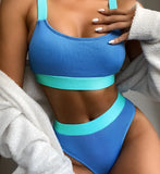 2025 New Bikini Women Swimsuit Split High-Waist Swimsuit Solid-Color Bikini