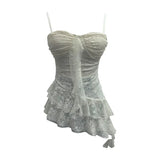 Shoot Sweet Spice Girls Irregular Lotus Side With Chest Pad Sling Vest Sexy Lace Sleeveless Top