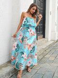 Floral Dress Women Chest Wrapping Bech Long Dress Female Sexy Strapless Elastic Waist A Line Holiday Backless