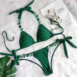 Zingj Sexy Bikini Color Female Split Straps Luxury Diamond Swimwear Metal Chain Accessories