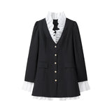 And Autumn Long Sleeve Splicing Solid Color Button A Word Fake Two-Piece Shirt Skirt New