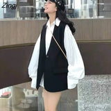 Women Korean Style Students Sleeveless Thin All-match Ladies Loose Causal Single Button Solid Outerwear V-neck Trendy
