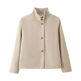 Women's Autumn And Winter Collar Clasp Short Loose Jacket Casual Solid Color Hair This Coat