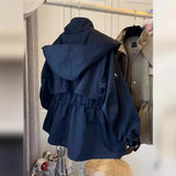 Korea's Dongdaemun Design Sense Of A Small Relaxed Leisure Drawstring Waist Workwear Windwear Coat Women's Spring And Autumn