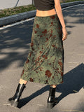 Mesh Lining Vintage Floral Midi Skirt- Outfit