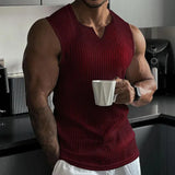 Knitting Vertical Stripe Fitness And Leisure Vest Men's I-Word V-Neck Wide Shoulder