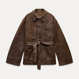 Women's Explosive Fashion Animal Print Collar Belt Jacket