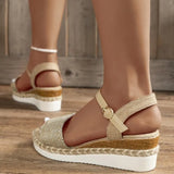 New Hemp Rope Heel Sandals Light Size Buckle A Word Sandals Women