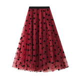 Spring New French Retro High-Waist Love Ponn Net Velvet Half-Body Skirt