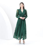 High-End Women's Dress 2025 Spring Collection Heavy Industry Embroidery V Neck Lantern Sleeve Single Row Buckle Long