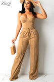 Sexy Casual 2 Piece Set Women Workwear Sleeveless Crop Tops High Waist Wide Leg Pants Suit Office Lady Party