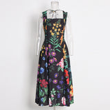 Vacation Style Sleeveless Sling Dress 2025 Summer New Design Printing Tie To Collect Waist Display Thin Dress