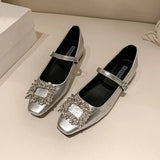 Jane Shoes Women's Spring 2025 New French Diamond Fangfang Fashion Single-Shoe Coarse Heeled