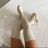 High-Shoe Women 2025 Autumn And Winter New Round Knee Round Head Solid Color Flying Socks
