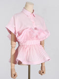 Zingj Summer New Fashion Lapel Flounces Splicing Design Sense Of Waist Show Thin Senior Sense Of Short-Sleeved Shirt