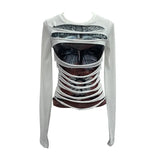 Real Shooting Design Y2k Vintage T-Shirt Prints Long-Sleeved T-Shirt Slimming Bottom Top
