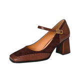 Women In The Autumn Of 2025 New Splicing Rough And One-Character Buckle With French Head High-Heere Retro Mary Jane