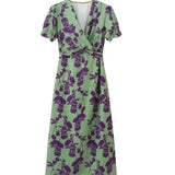 Summer Women's Fashion Folding Print Dress Elegant Body V Collar Short Sleeve