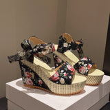 Hee Women's Sandals Fruit Pattern High Heel Sandals Women 2025 Spring And Summer New Word Fish Mouth Bow Women's