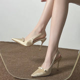 Sandals Women's New Champagne Slace High Heels Women's Heeled Bows Eun-Soldin Women's Single-Shoe Women's New Summer 2025