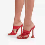 New Large Size 43 Square Head High-Heeled Sandals Women's Fine Back Empty Sandals Heel