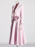2025 New Pink Three-Dimensional Rose Two-Piece Set Of Waist Thin Suit + 100 Folds Medium And Long Skirt