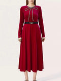 Elegant Wind Bottom Dress Women's Dress 2025 Autumn New Bow Long Sleeve Slim Dress