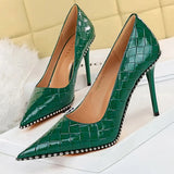 Shoes White Women Pumps Patent Leather Shoes High Heels Stiletto Luxury Party Shoes Metal Chain Rivets Heels Pumps