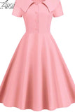 Peter pan Collar Women Dress Summer Single Breasted Elegant Vintage A Line Dress Short Sleeve Midi Party Office