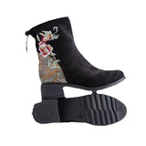 Zingj New Women's Boots Suede Cotton Boots And Velvet Inside The Middle Heel Ankle Boots To Keep Warm Fashion National Style Embroidered Cloth