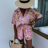 Women's New Suit Collar Shorts Two-Piece Fashion Print Casual Women