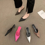 Drag Slippers Low And Back Half-Drag 2025 Summer New Baotou Cat With Casual Leopard-Print Cold