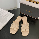 Gentle Wind Woven Slippers Women Wear 2025 Summer New Hollow Square Word High-Slip