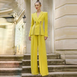 Star New Temperament Fashion Diamond Strip Open Fork Suit Straight Trousers Set Two