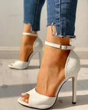 New Summer Fish Mouth High-Heeled Sandals Women Summer Word Snake Leather Fine Heel Women Sandals Large