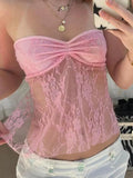 Lace See through Backless Tie Up Bandeau Top- Outfit
