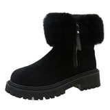 Hairy Mouth Short Cylinder Thick Bottom Snow Boots Round Head Zipper Plus Velvet Warm Cotton Shoes