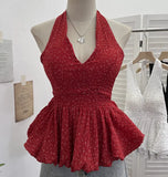 Shooting Wave Point Hanging Neck Sling Vest Bare Back Bow Skirt Swollen Belly Thin Sleeveless Top