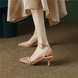 Pointed Sandals Women Summer Niche Design Bun Buckle Knitting Style Roman Fine Heels High Heels