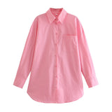 Women's Clothing 2025 Summer New Loose Cotton Pocket Dress Long-Sleeved Shirt Top