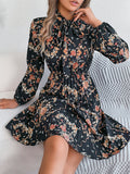Shooting 2025 Autumn And Winter Elegant Flowers Tied With Waist Long Sleeves Of A Hundred Folded Skirts Women's
