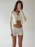Knitted Shirt Home Cardigan Short Vest Shorts Light Pink White Optional Comfortable Fashionable Autumn And Winter