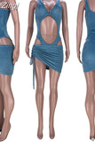 Two Piece Set Sexy Club Vacation Outfits for Women Summer Beach Bodysuit and Ruched Mini Skirt Swimsuit Bathing